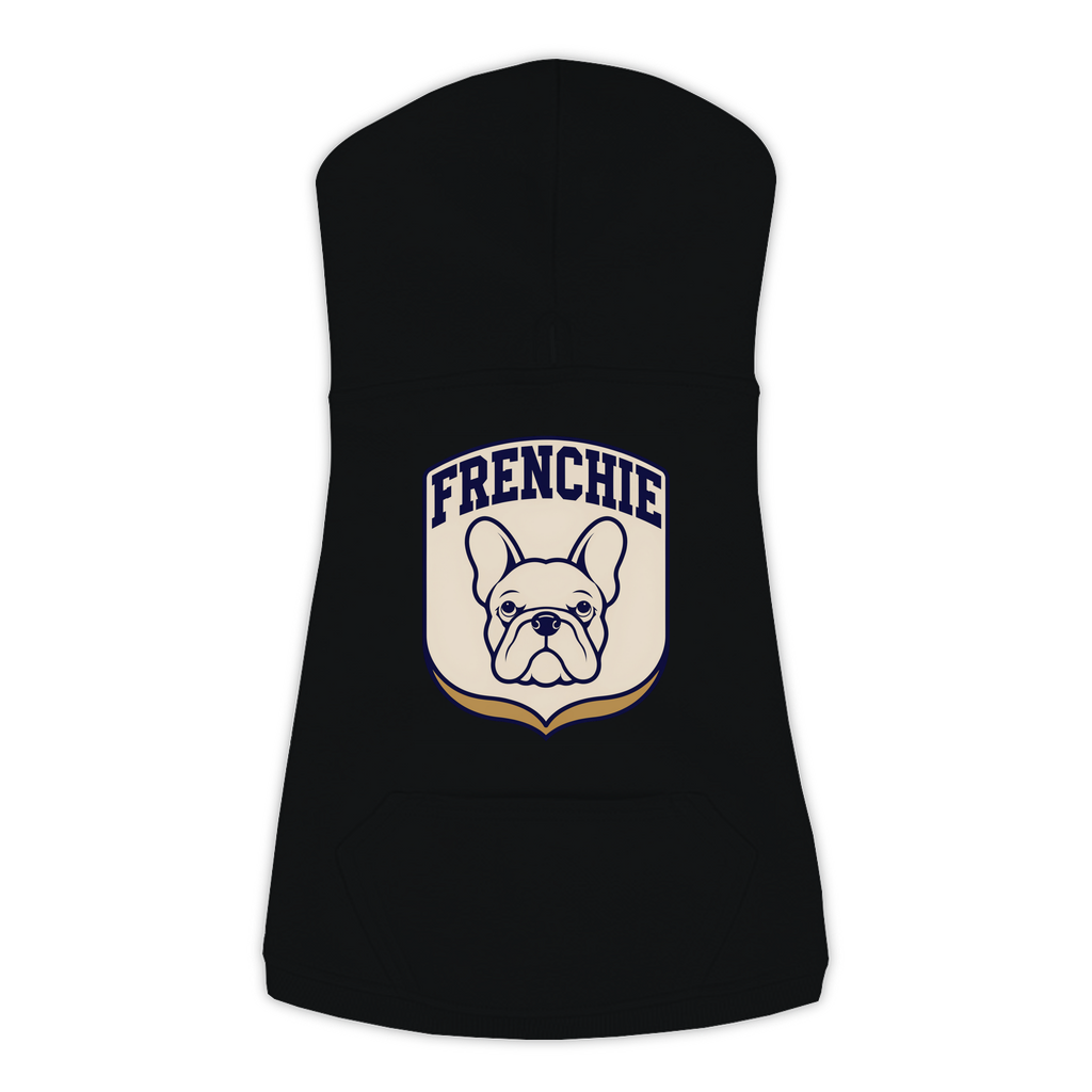 French Bulldog Patch Hoodie in Black, size Large