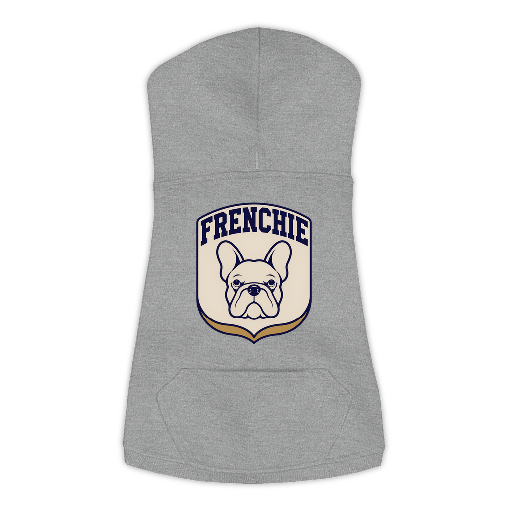 French Bulldog Patch Hoodie in Granite Heather, size Large