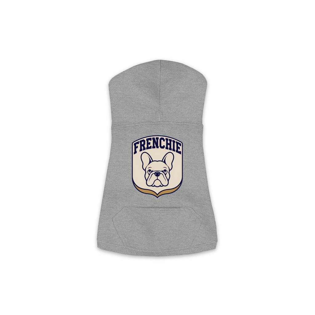 French Bulldog Patch Hoodie in Granite Heather, size Medium