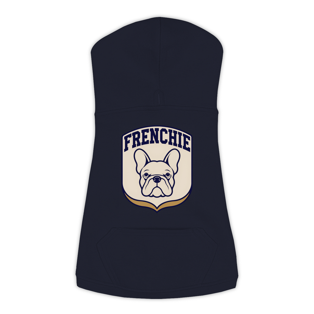 French Bulldog Patch Hoodie in Navy, size Large