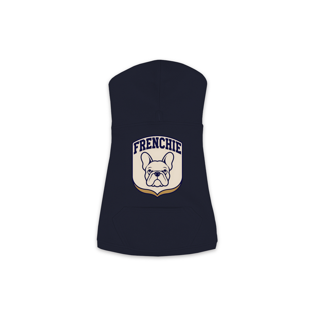 French Bulldog Patch Hoodie in Navy, size Medium