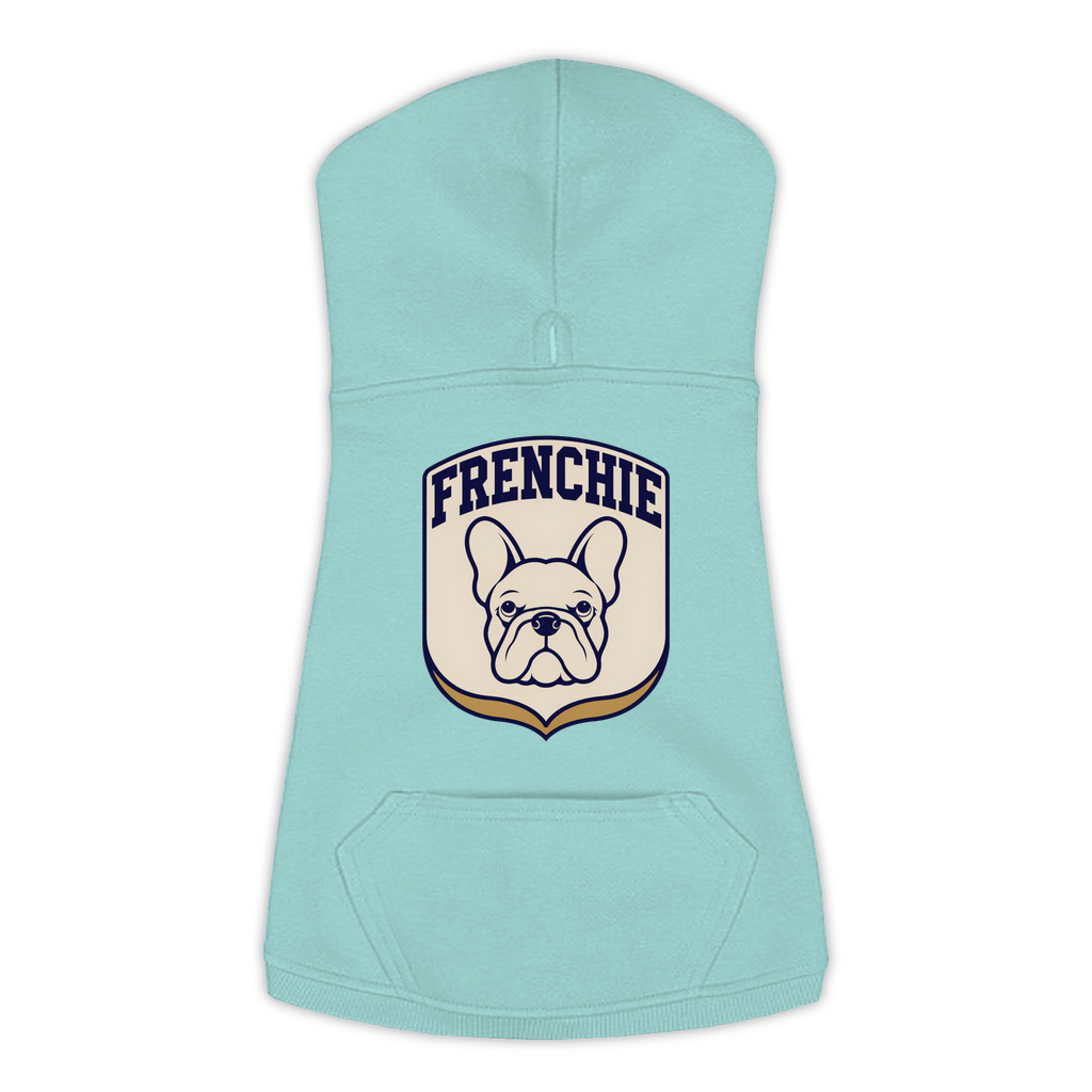 French Bulldog Patch Hoodie in Saltwater, size Large