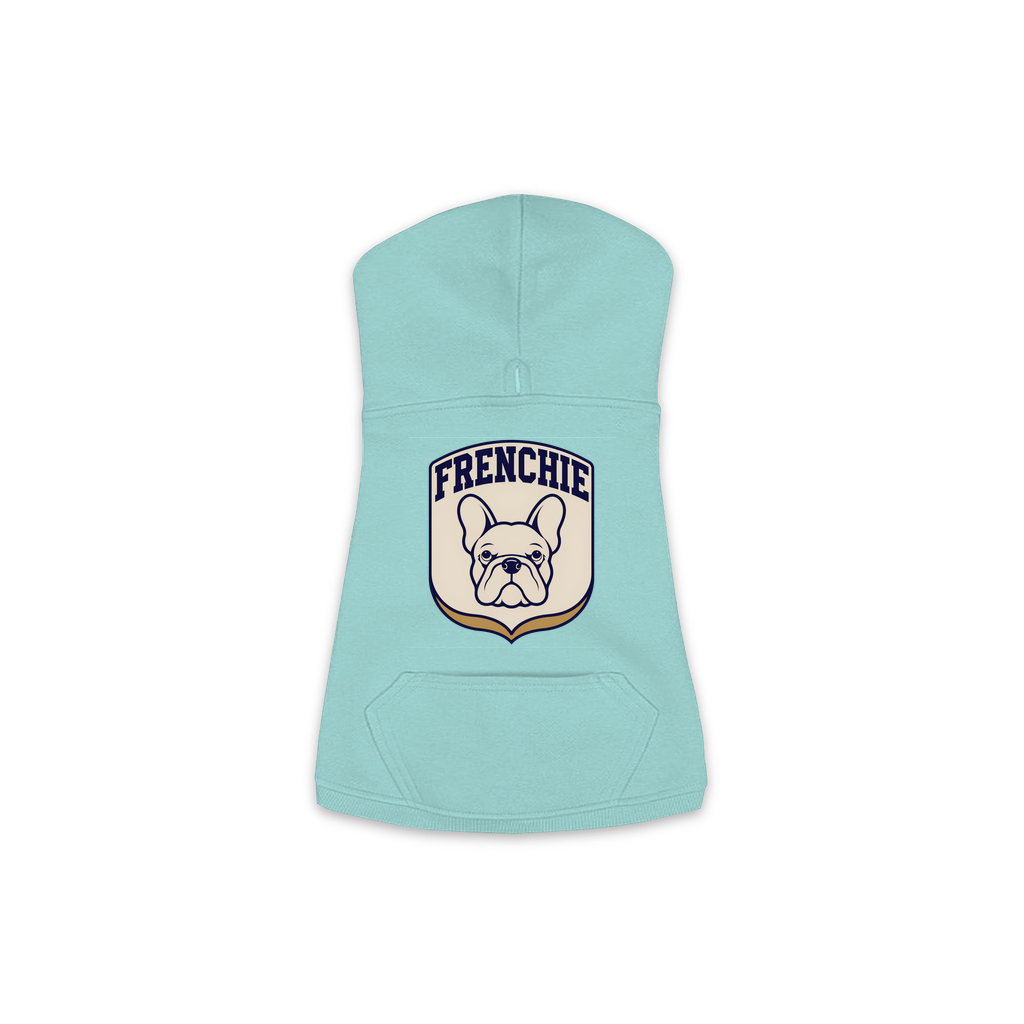 French Bulldog Patch Hoodie in Saltwater, size Medium