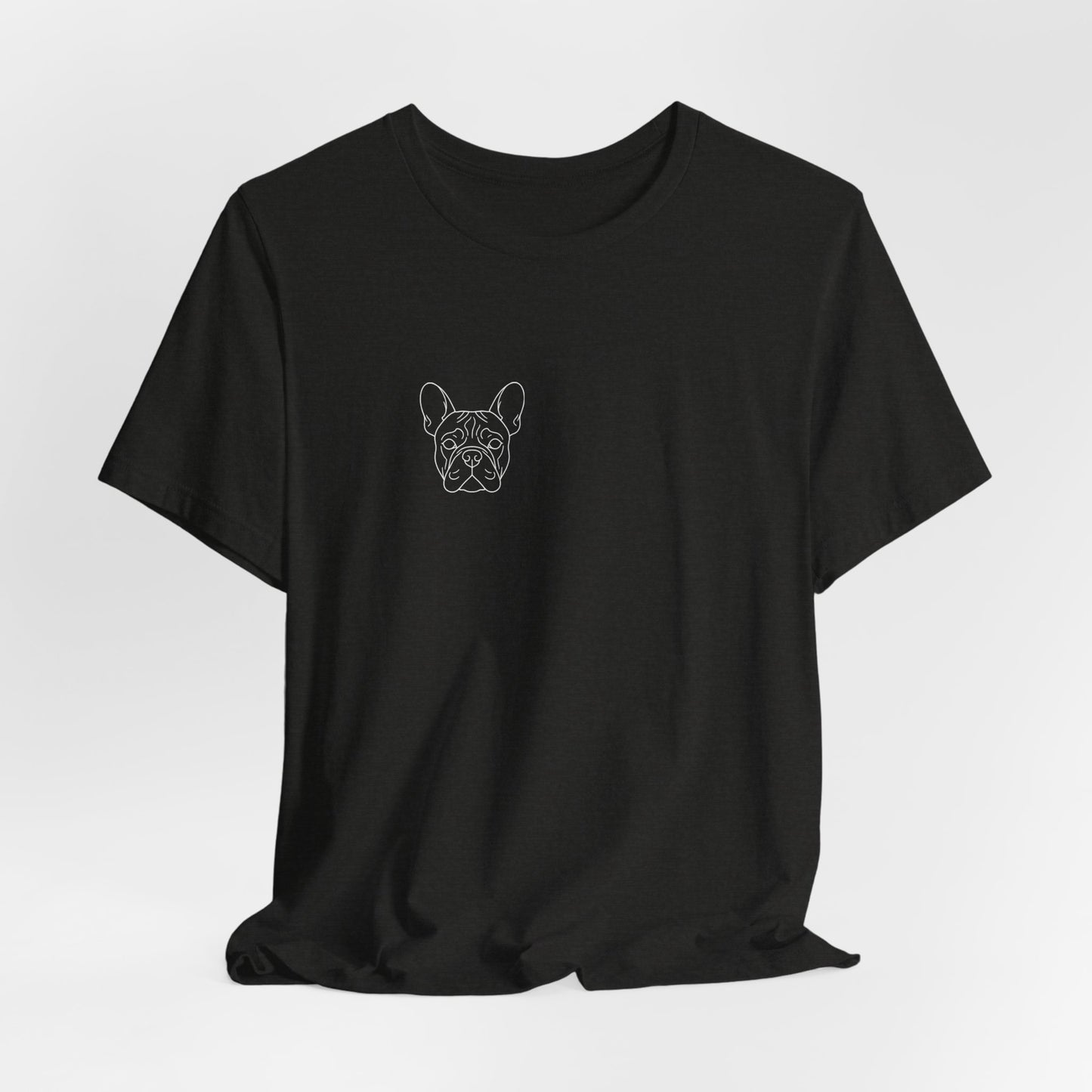 French Bulldog premium minimalist t-shirt worn outdoors - SniffWaggleNWalk