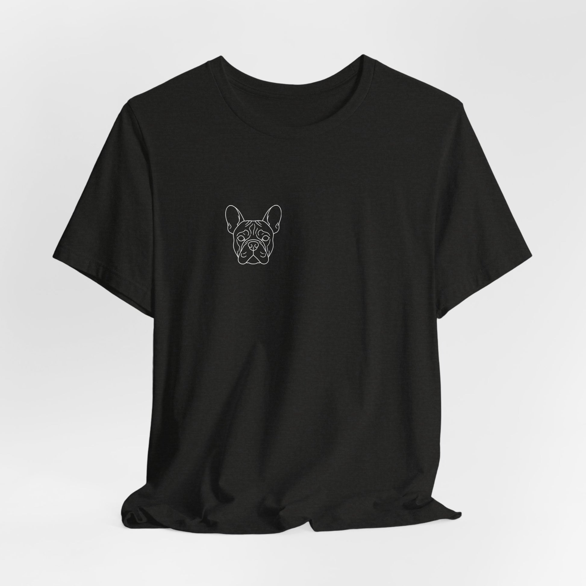 French Bulldog premium minimalist t-shirt worn outdoors - SniffWaggleNWalk