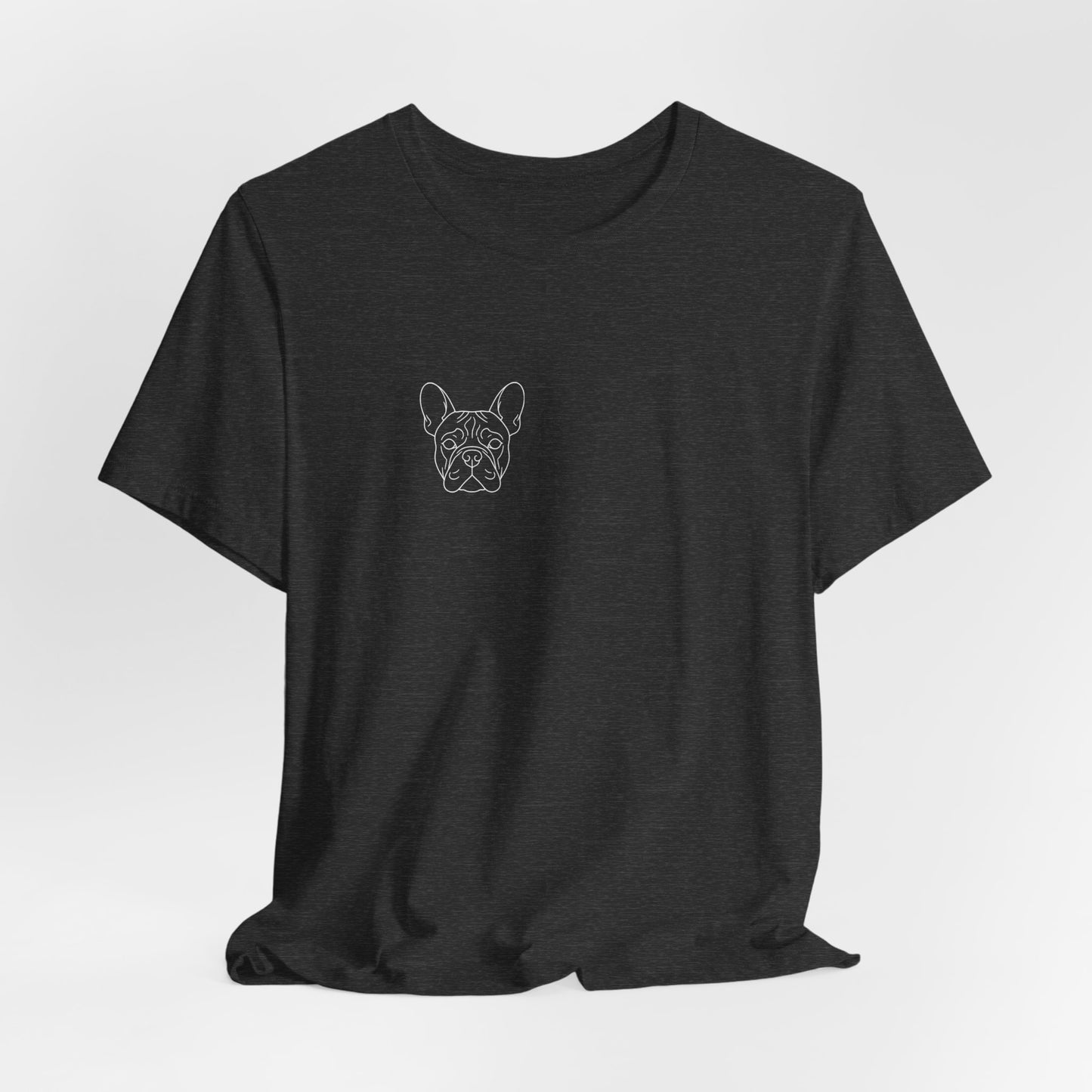 French Bulldog premium minimalist t-shirt print placement detail - SniffWaggleNWalk