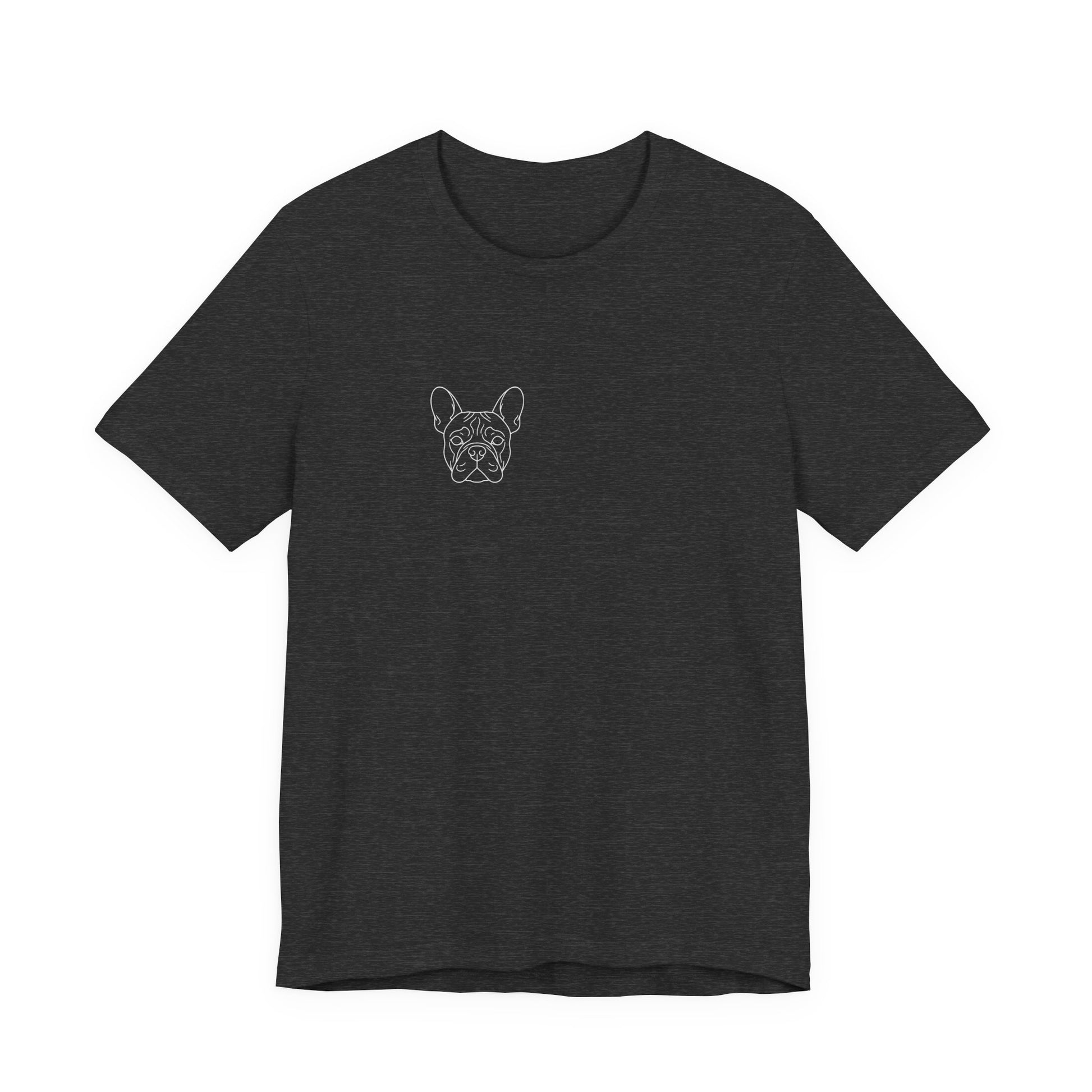 French Bulldog premium minimalist t-shirt worn by a woman angle 3 - SniffWaggleNWalk