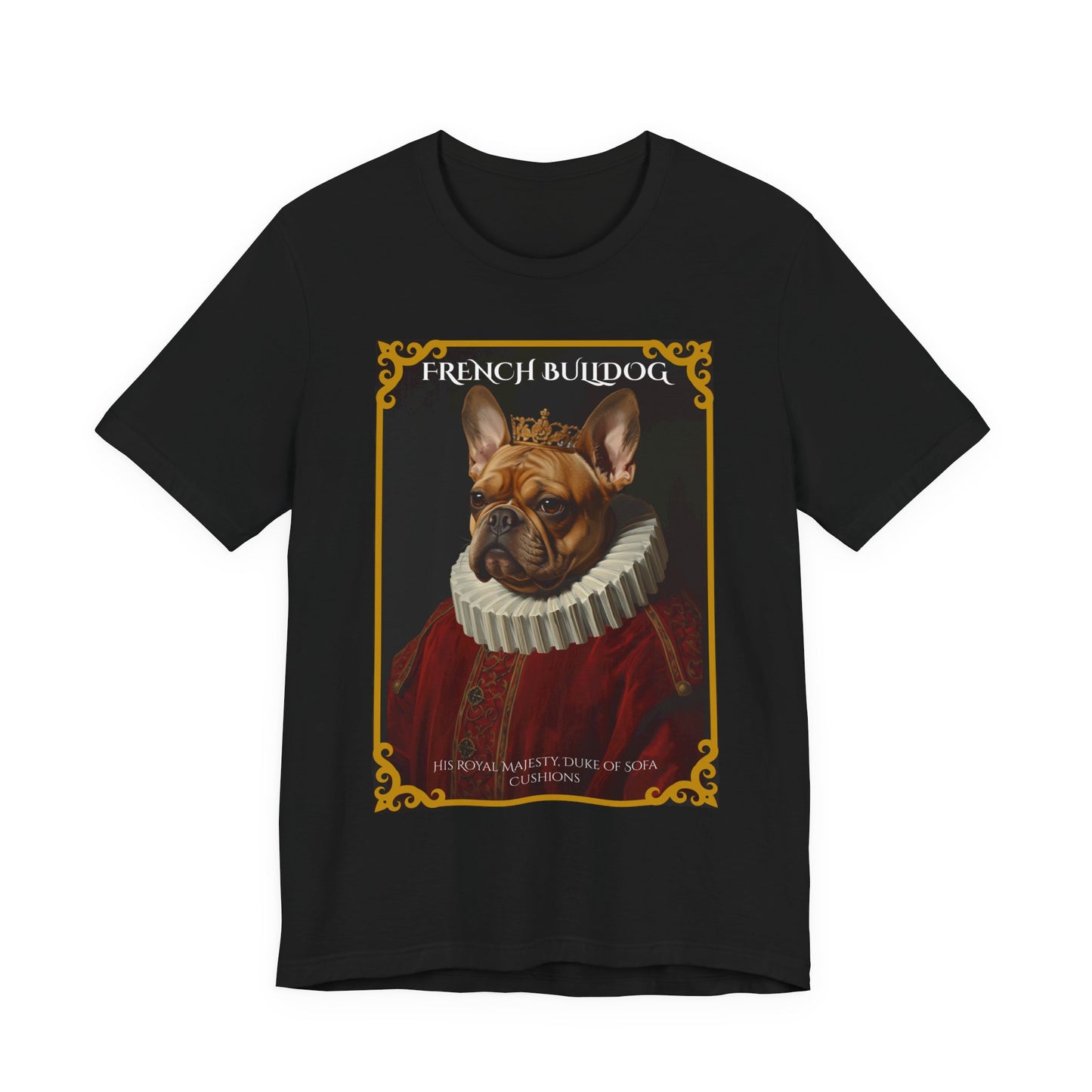 Flat lay of the French Bulldog Renaissance portrait t-shirt