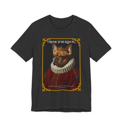 Dark Grey Heather colourway of the French Bulldog Renaissance portrait t-shirt