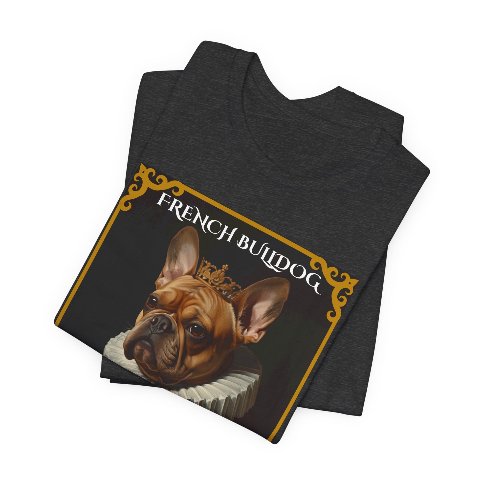 French Bulldog Renaissance portrait t-shirt fabric detail close-up