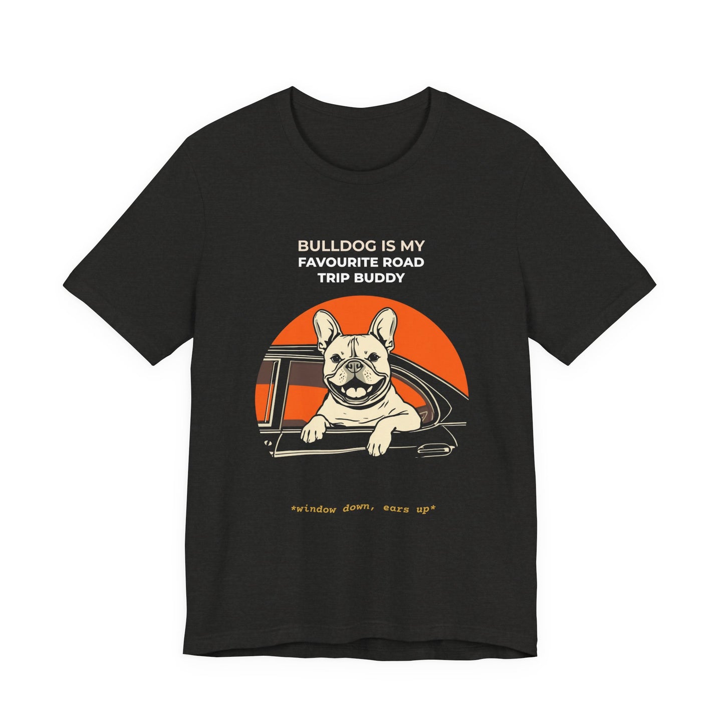 French Bulldog Road Trip Buddy t-shirt — funny Frenchie travel tee on Bella+Canvas 3001, view 12