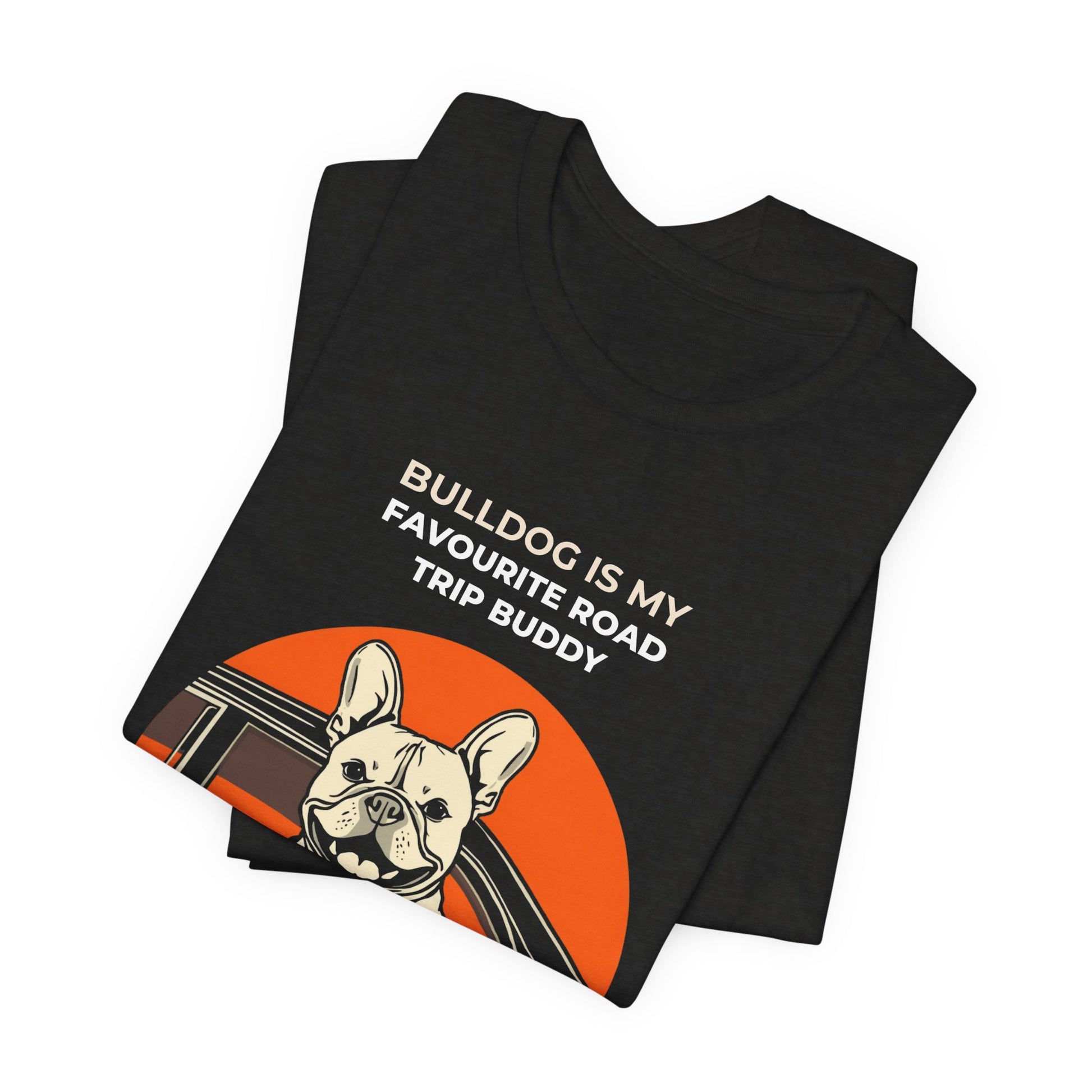 French Bulldog Road Trip Buddy t-shirt — funny Frenchie travel tee on Bella+Canvas 3001, view 14
