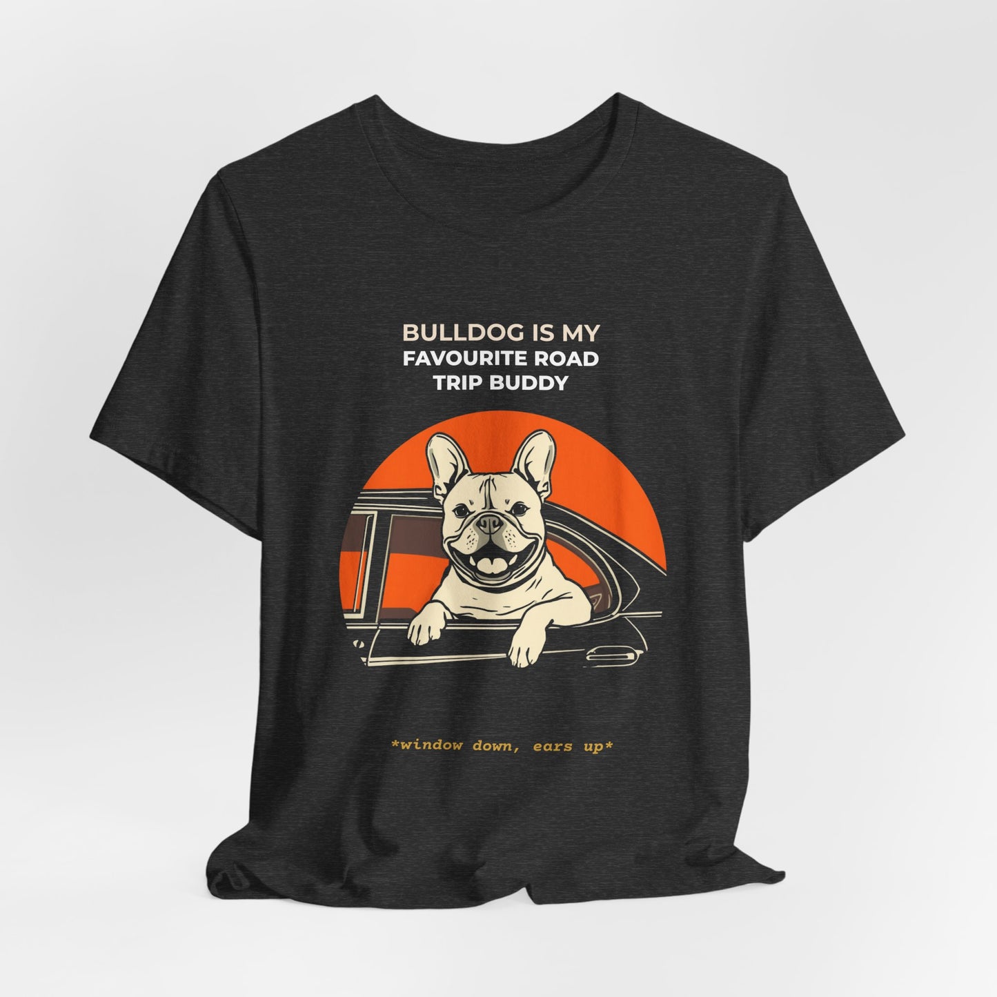 French Bulldog Road Trip Buddy t-shirt — funny Frenchie travel tee on Bella+Canvas 3001, view 21