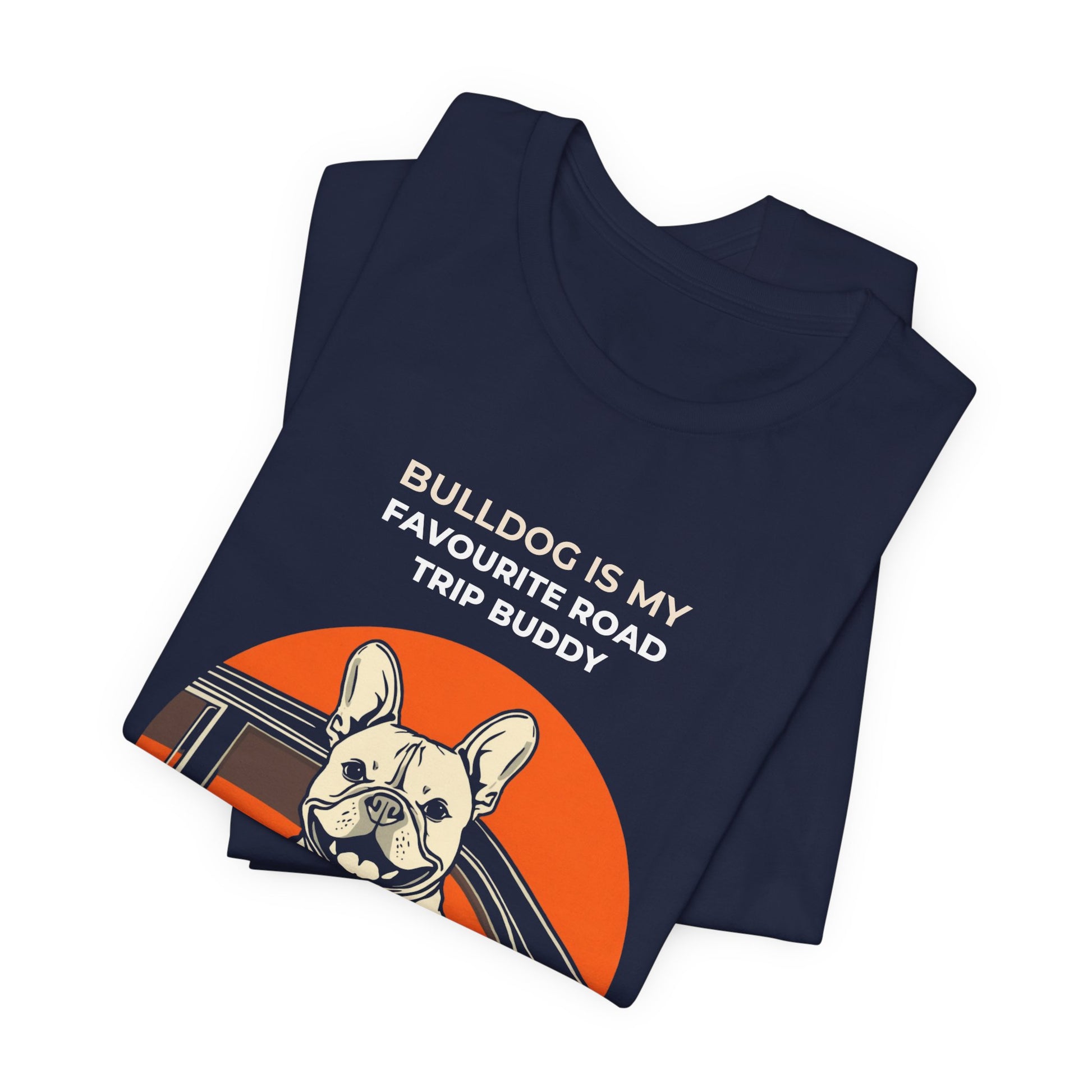 French Bulldog Road Trip Buddy t-shirt — funny Frenchie travel tee on Bella+Canvas 3001, view 26