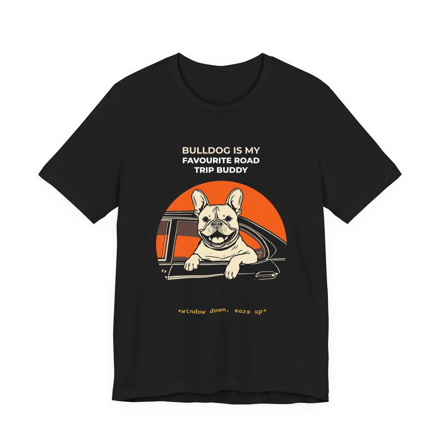 French Bulldog Road Trip Buddy t-shirt — funny Frenchie travel tee on Bella+Canvas 3001, view 6