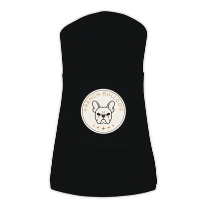 French Bulldog dog hoodie in Black — vintage roundel badge print on cosy fleece pullover, XL