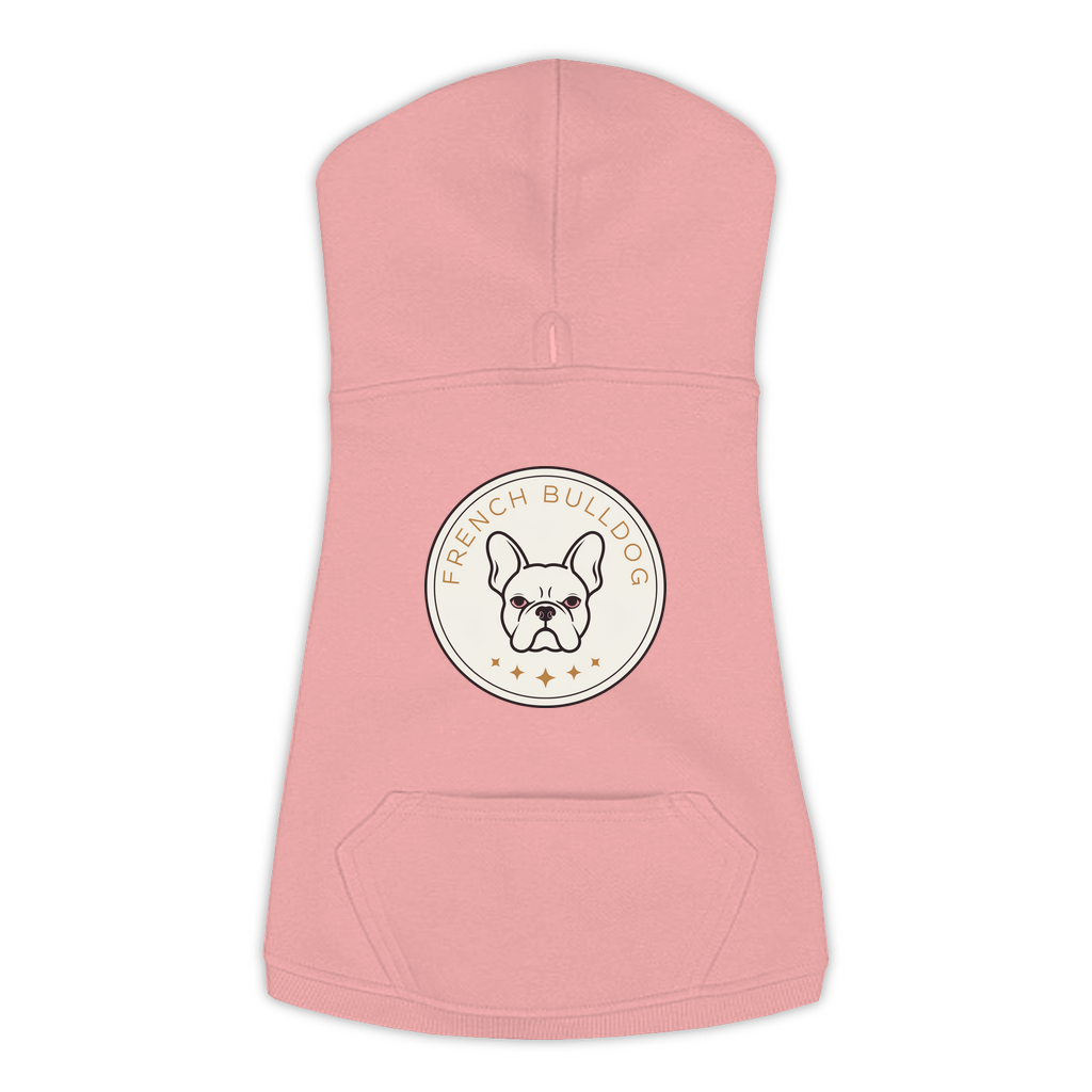 French Bulldog dog hoodie in Mauvelous — vintage roundel badge print on cosy fleece pullover, XL
