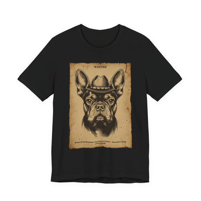 Flat lay of the French Bulldog Wanted Outlaw t-shirt