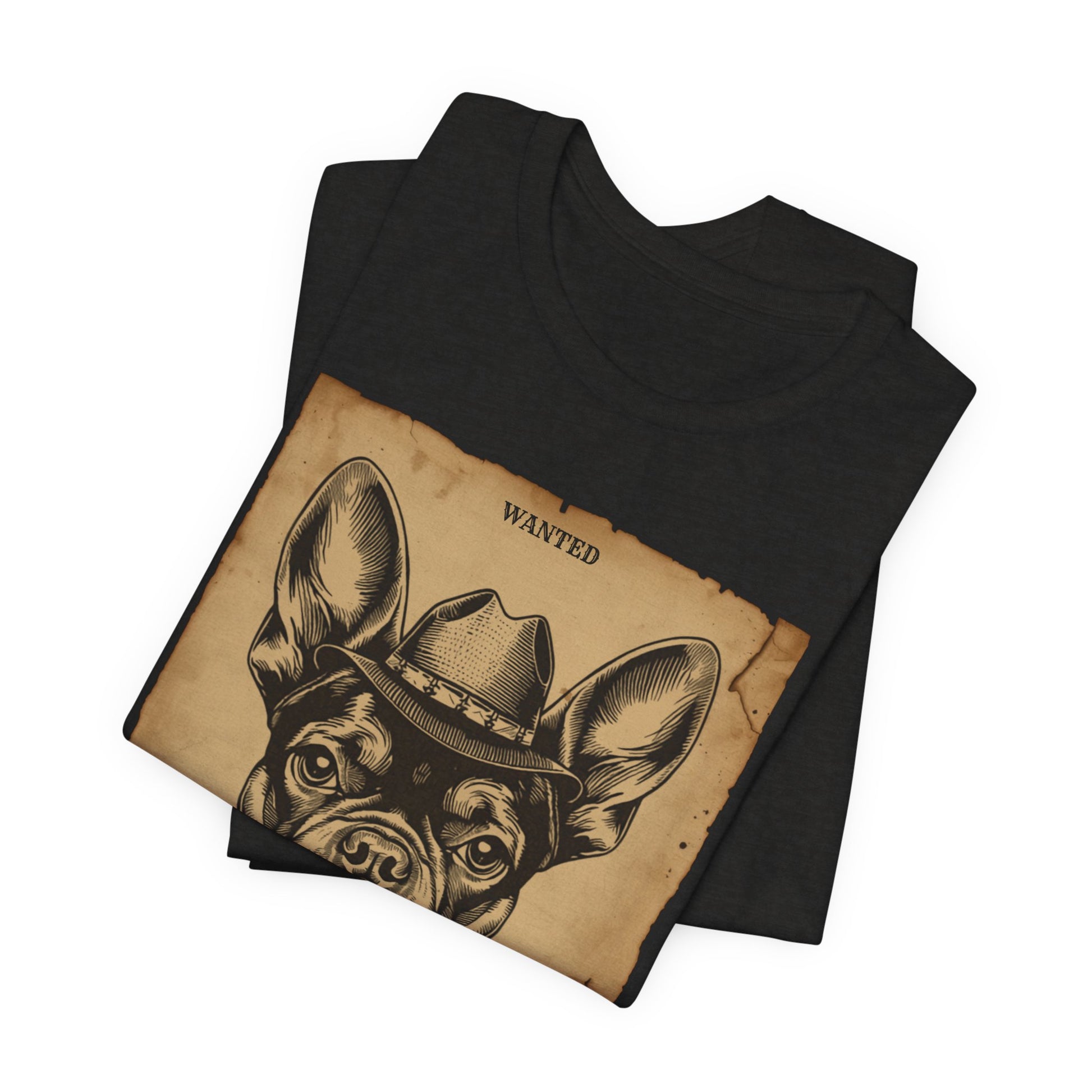 French Bulldog Wanted Outlaw t-shirt worn casually