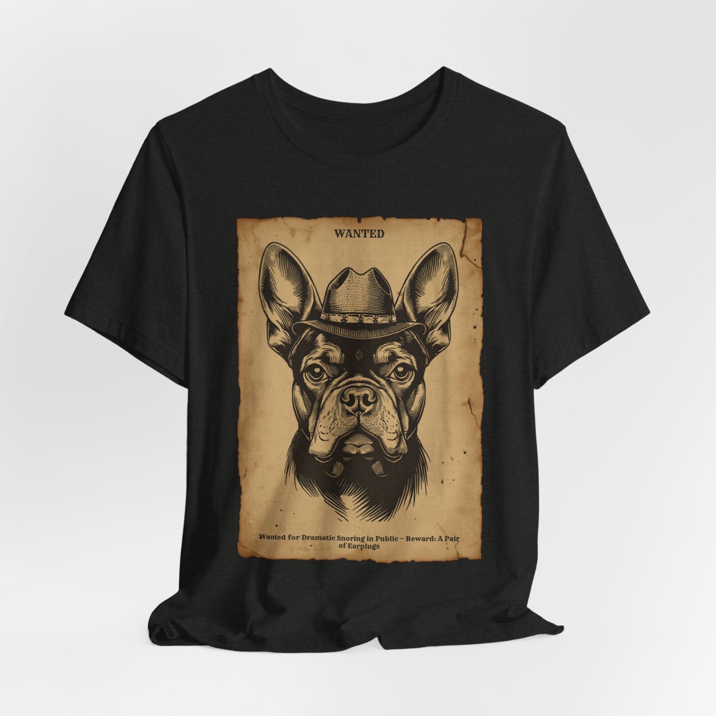 Lifestyle photo of the French Bulldog Wanted Outlaw tee