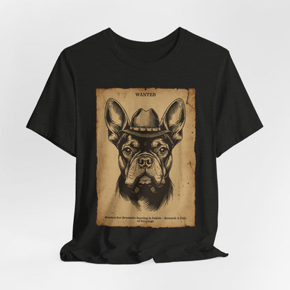 Lifestyle photo of the French Bulldog Wanted Outlaw tee