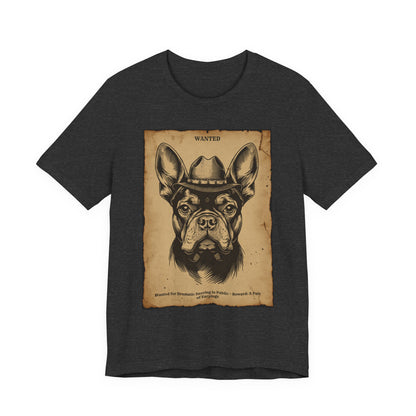 Dark Grey Heather colourway of the French Bulldog Wanted Outlaw t-shirt