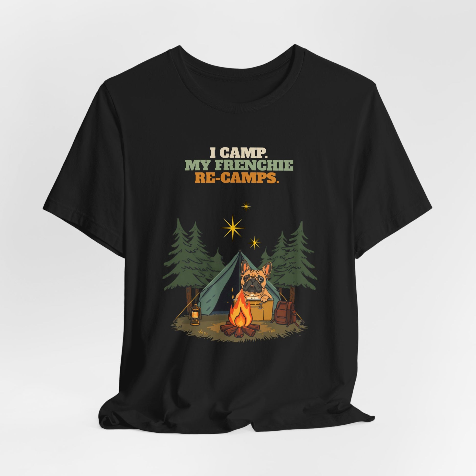 Frenchie camping tee folded flat lay