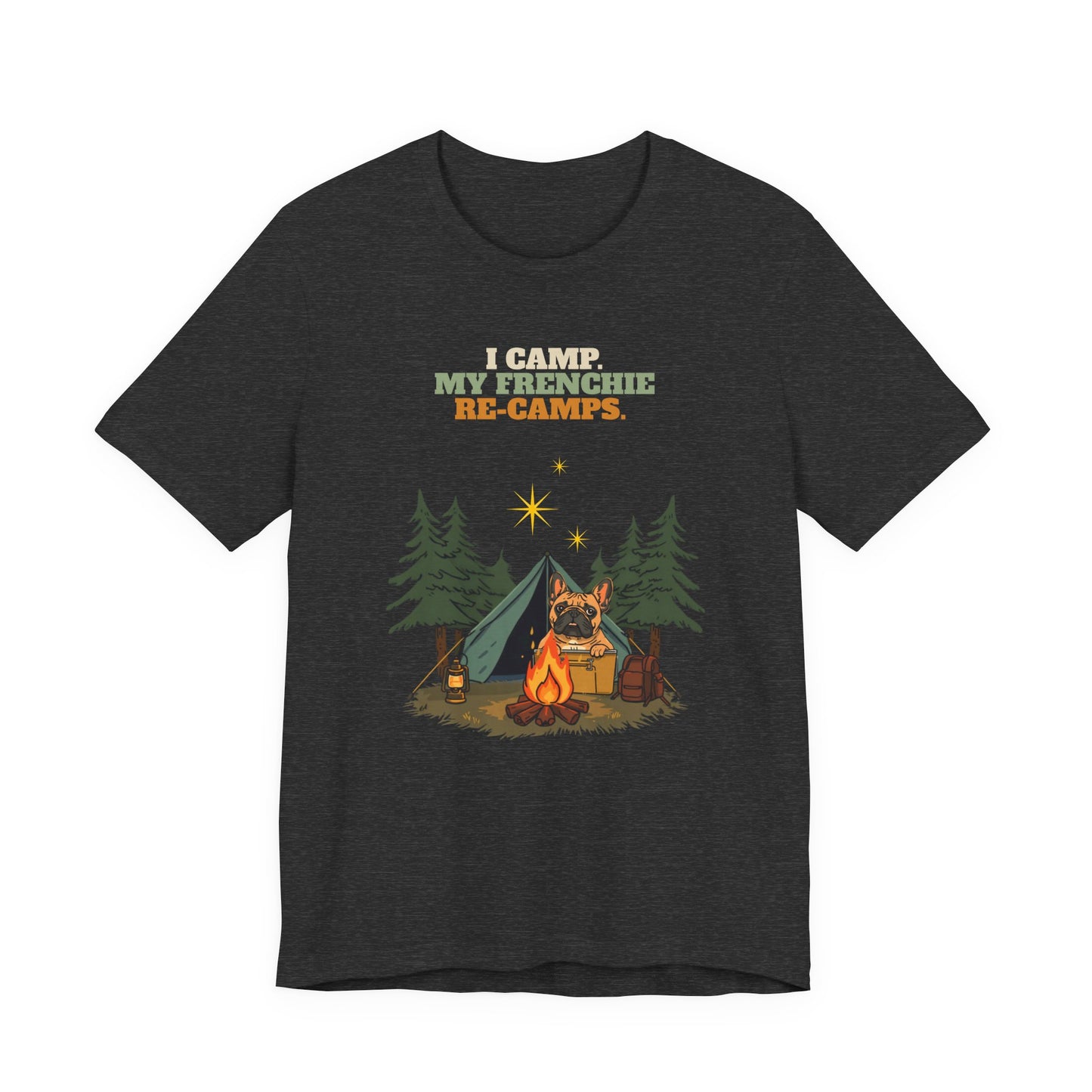 Frenchie camping tee model side pose