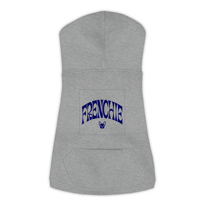 Frenchie Hoodie in Granite Heather, size L, bold FRENCHIE wordmark design