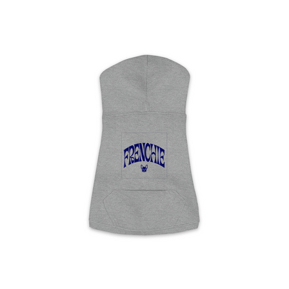 Frenchie Hoodie in Granite Heather, size M, bold FRENCHIE wordmark design