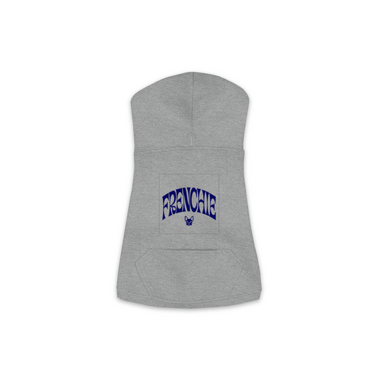 Frenchie Hoodie in Granite Heather, size M, bold FRENCHIE wordmark design