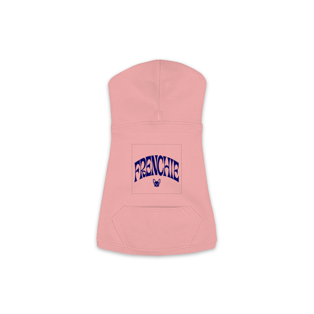 Frenchie Hoodie in Mauvelous, size M, bold FRENCHIE wordmark design