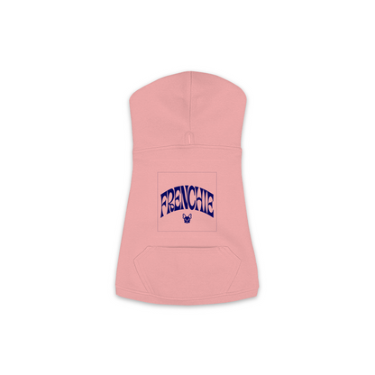 Frenchie Hoodie in Mauvelous, size M, bold FRENCHIE wordmark design