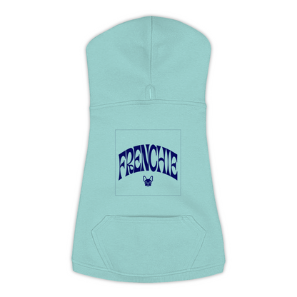 Frenchie Hoodie in Saltwater, size L, bold FRENCHIE wordmark design