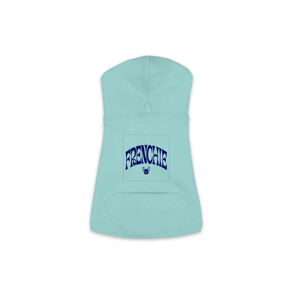 Frenchie Hoodie in Saltwater, size M, bold FRENCHIE wordmark design