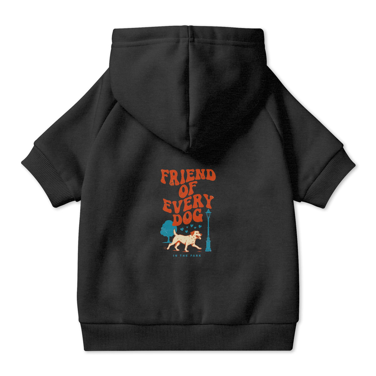 Friend of Every Dog Dog Hoodie in Black, back view — SniffWaggleNWalk™