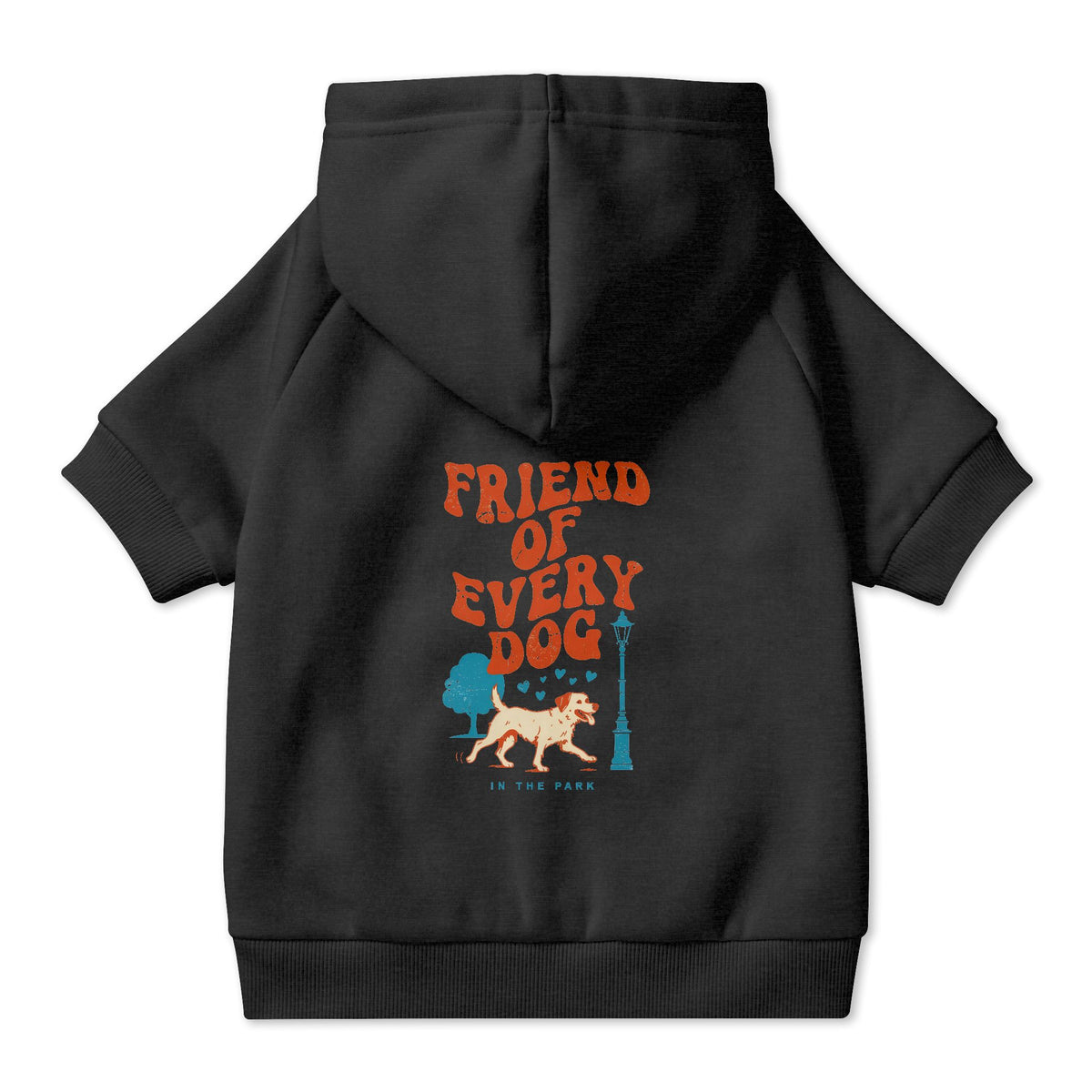 Friend of Every Dog Dog Hoodie in Black, back view — SniffWaggleNWalk™