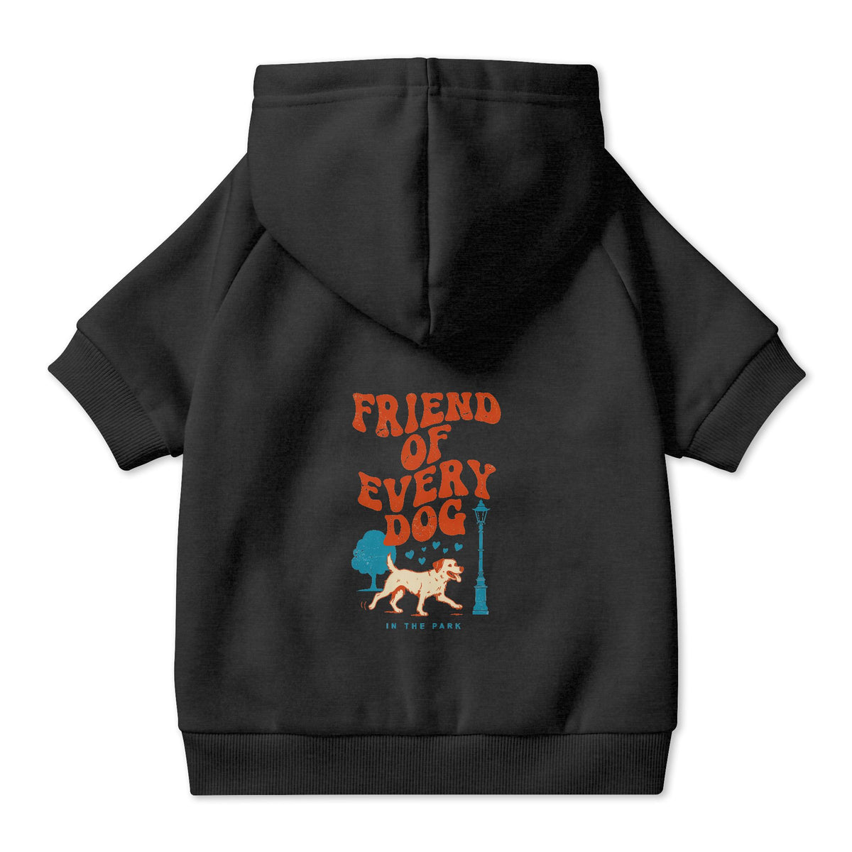 Friend of Every Dog Dog Hoodie in Black, back view — SniffWaggleNWalk™