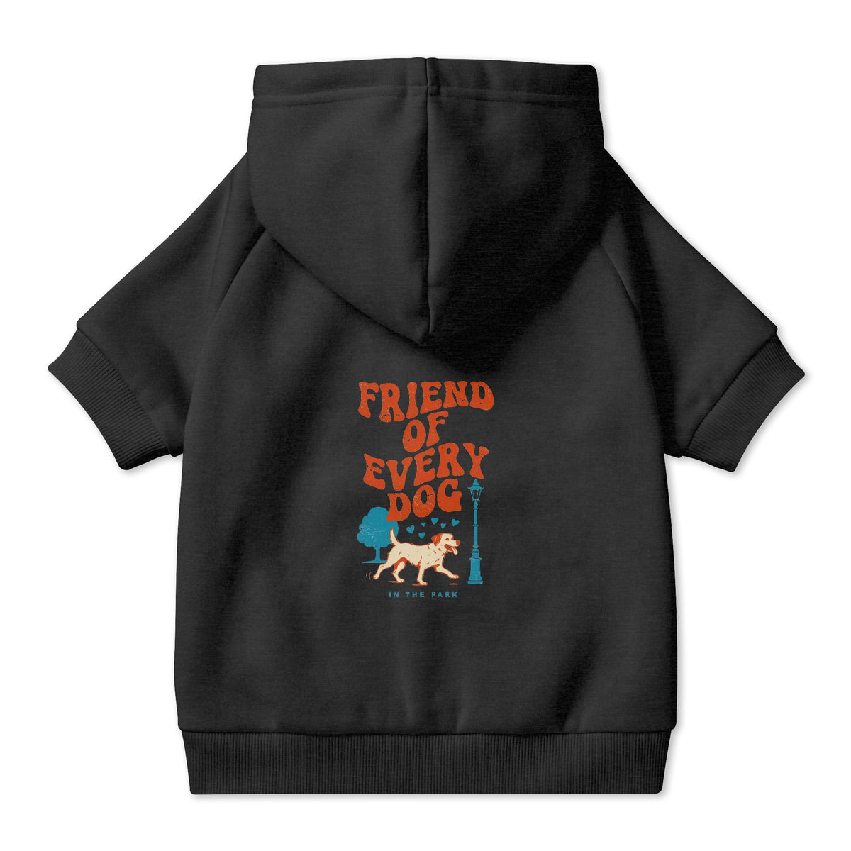 Friend of Every Dog Dog Hoodie in Black, back view — SniffWaggleNWalk™