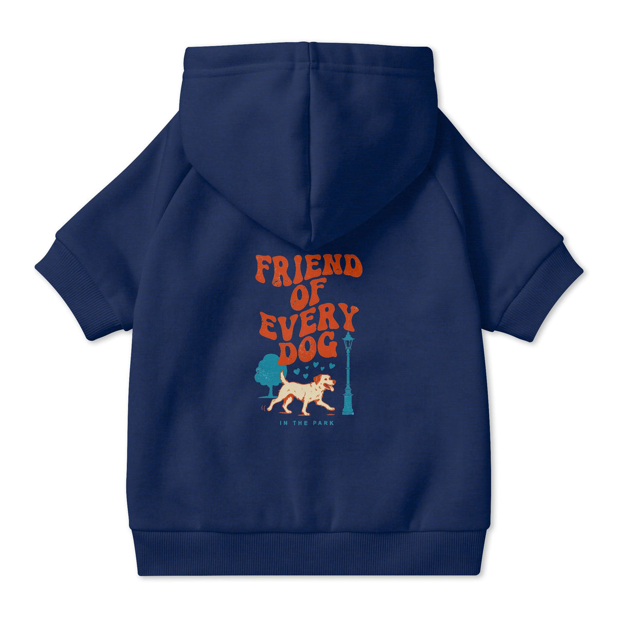 Friend of Every Dog Dog Hoodie in Navy, back view — SniffWaggleNWalk™