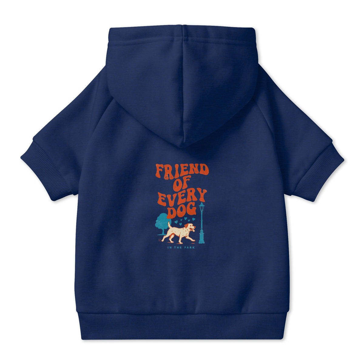 Friend of Every Dog Dog Hoodie in Navy, back view — SniffWaggleNWalk™