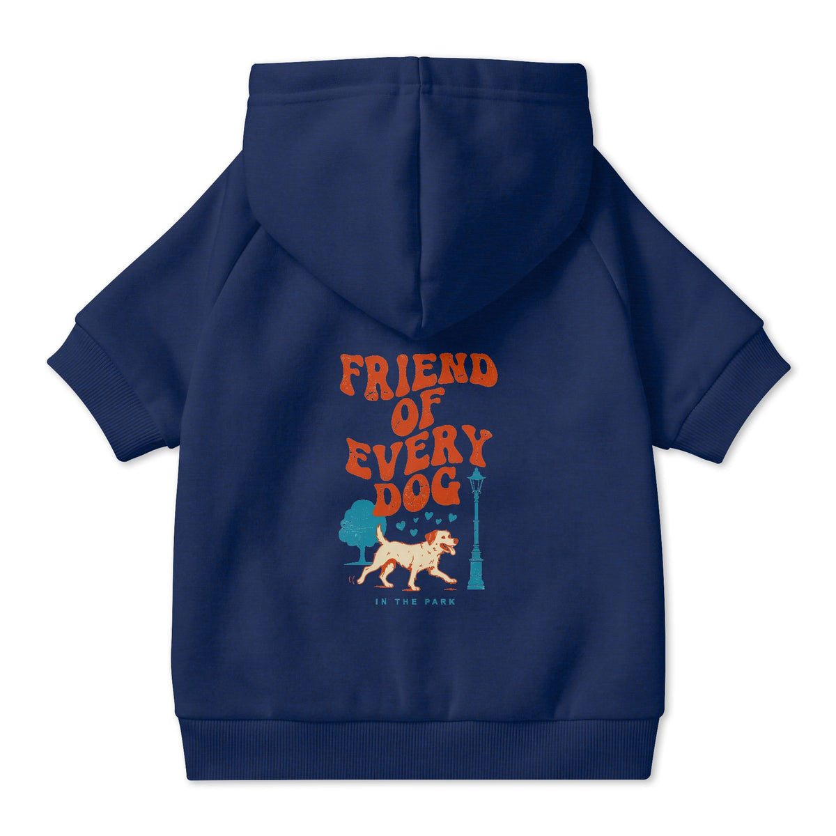 Friend of Every Dog Dog Hoodie in Navy, back view — SniffWaggleNWalk™