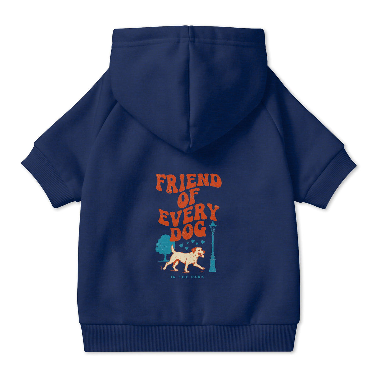Friend of Every Dog Dog Hoodie in Navy, back view — SniffWaggleNWalk™