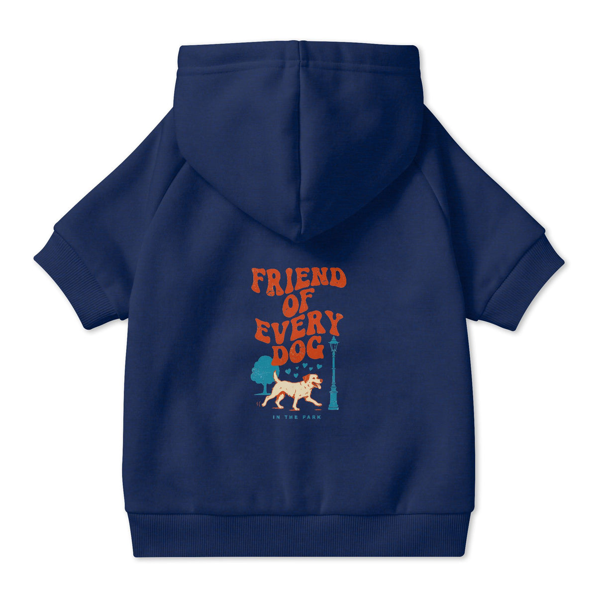 Friend of Every Dog Dog Hoodie in Navy, back view — SniffWaggleNWalk™
