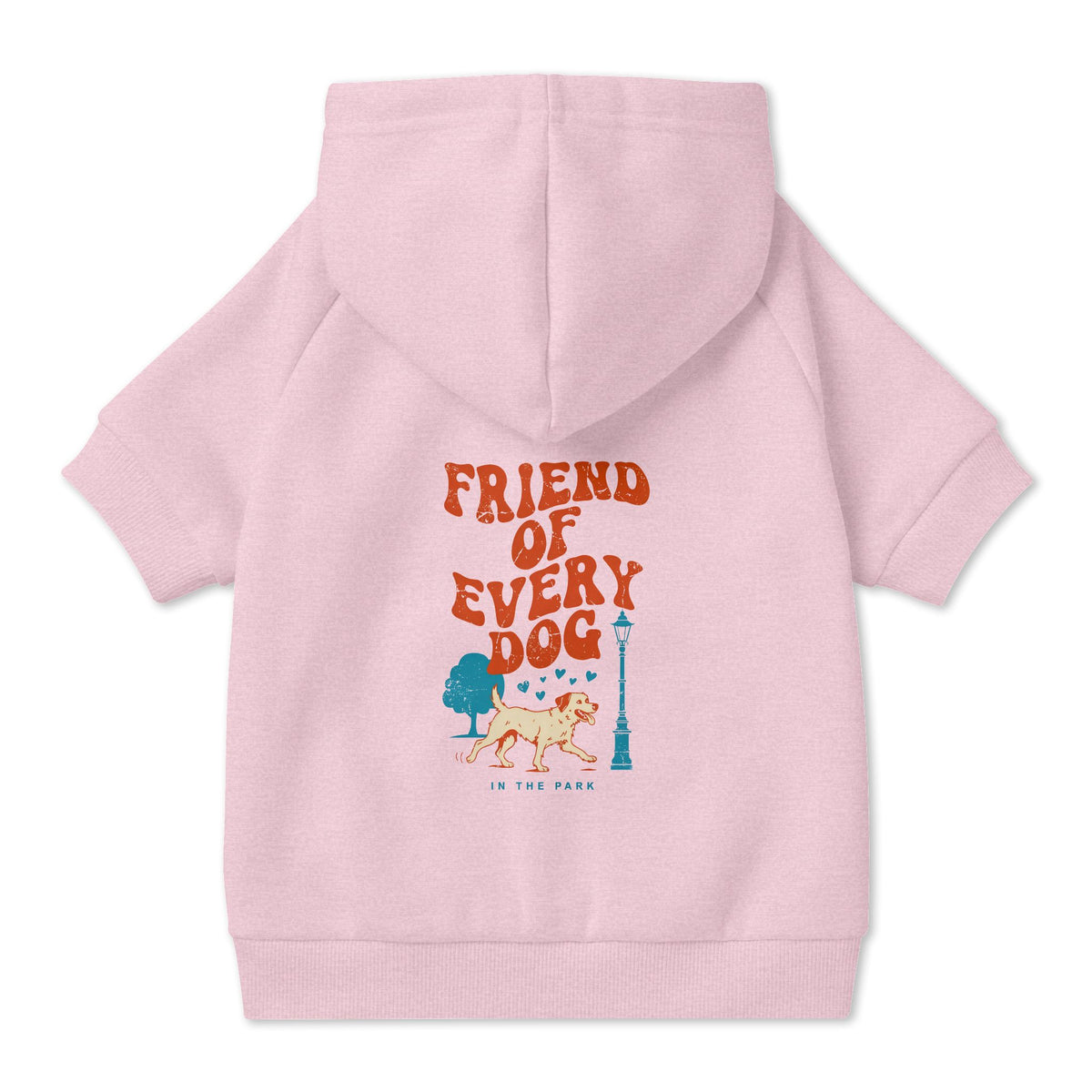 Friend of Every Dog Dog Hoodie in Pink, back view — SniffWaggleNWalk™
