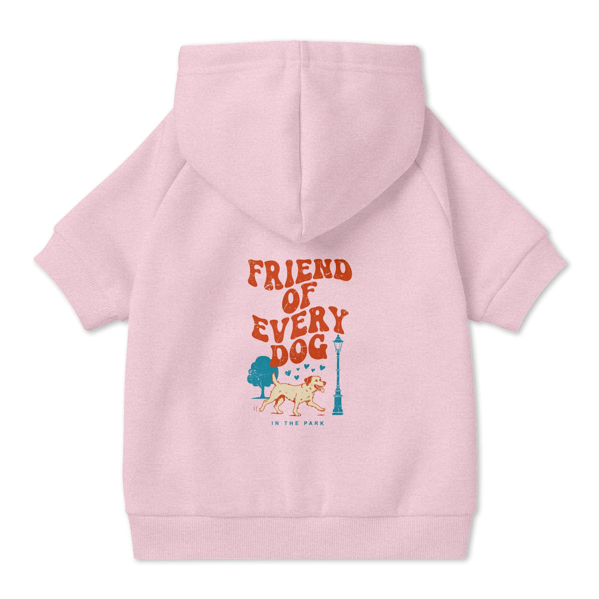 Friend of Every Dog Dog Hoodie in Pink, back view — SniffWaggleNWalk™