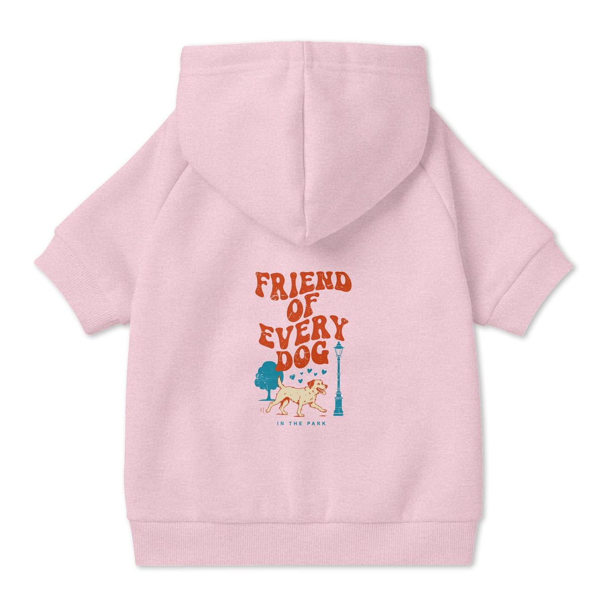 Friend of Every Dog Dog Hoodie in Pink, back view — SniffWaggleNWalk™