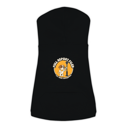 Full Report Filed Dog Hoodie in Black, sizes L to 3XL