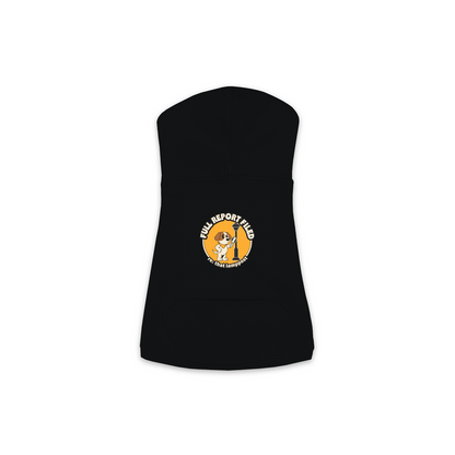 Full Report Filed Dog Hoodie in Black, sizes XS to M