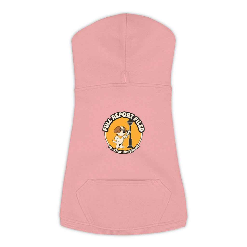 Full Report Filed Dog Hoodie in Mauvelous, sizes L to 3XL